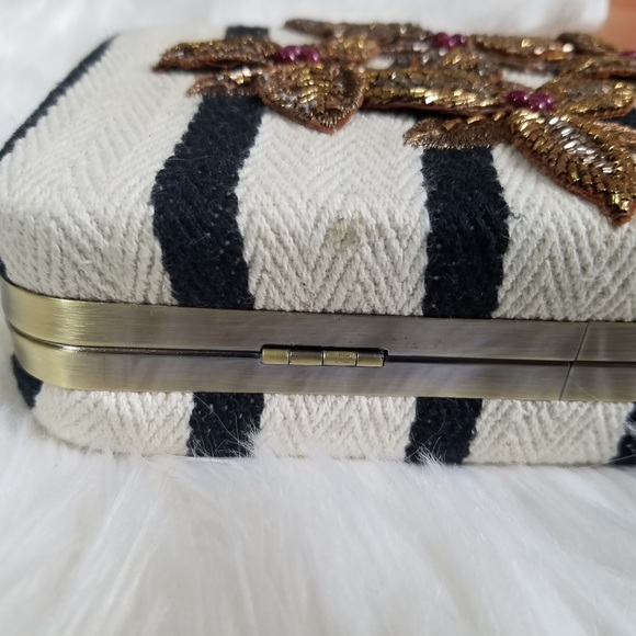 NWT Zara Striped Fabric Floral minaudière Clutch - Picture 5 of 7